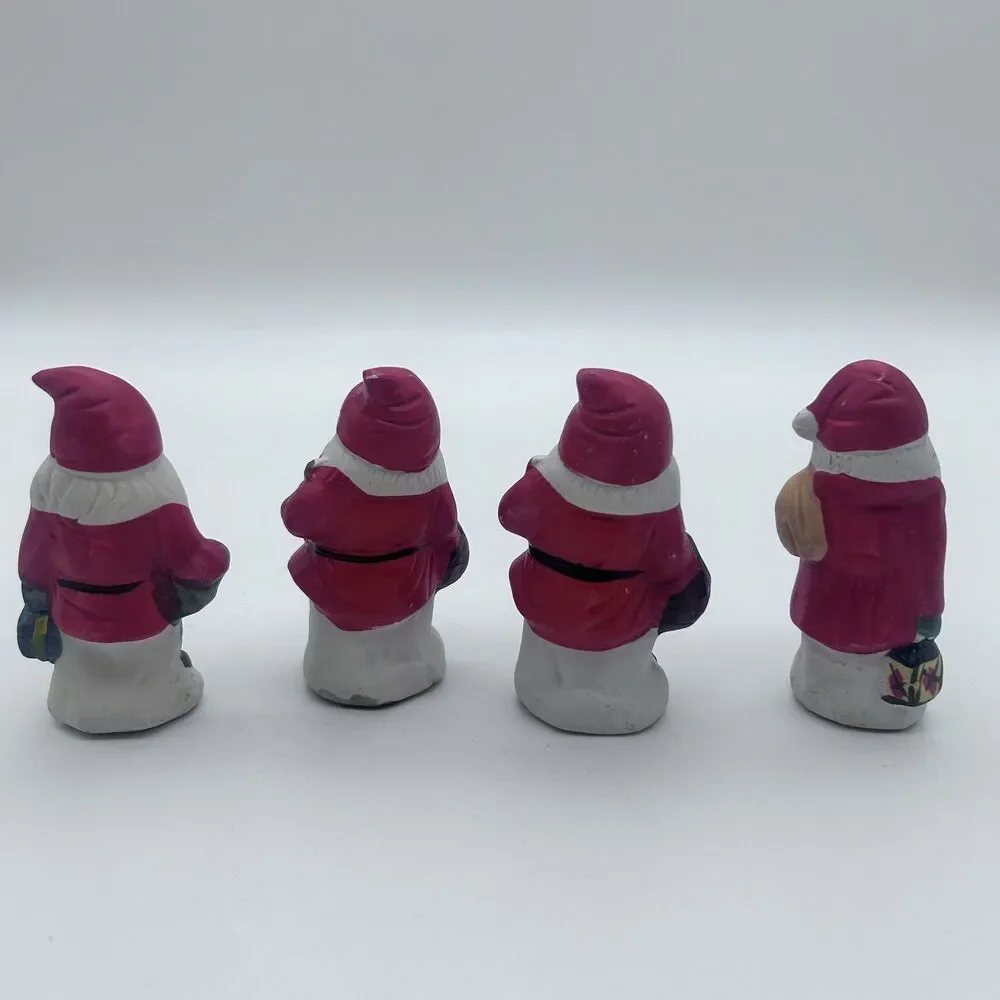 Vtg set of Santa Claus Gnome Christmas Figure 3” Porcelain Figurine (set of 4)